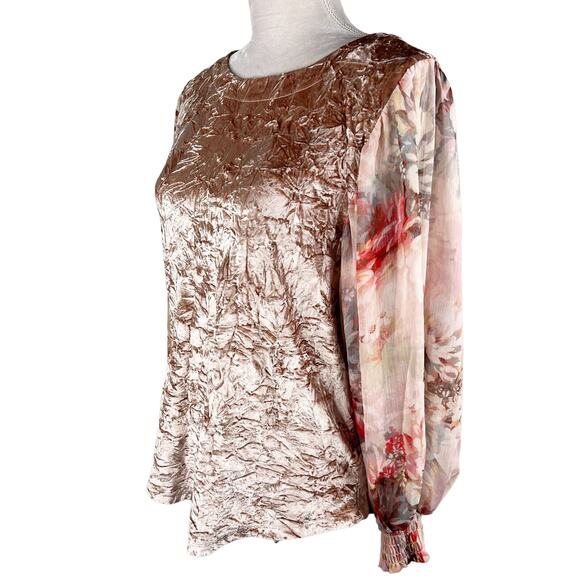 Meadow Rue Top Crushed Velvet Sheer Floral Sleeves Small - Picture 3 of 9